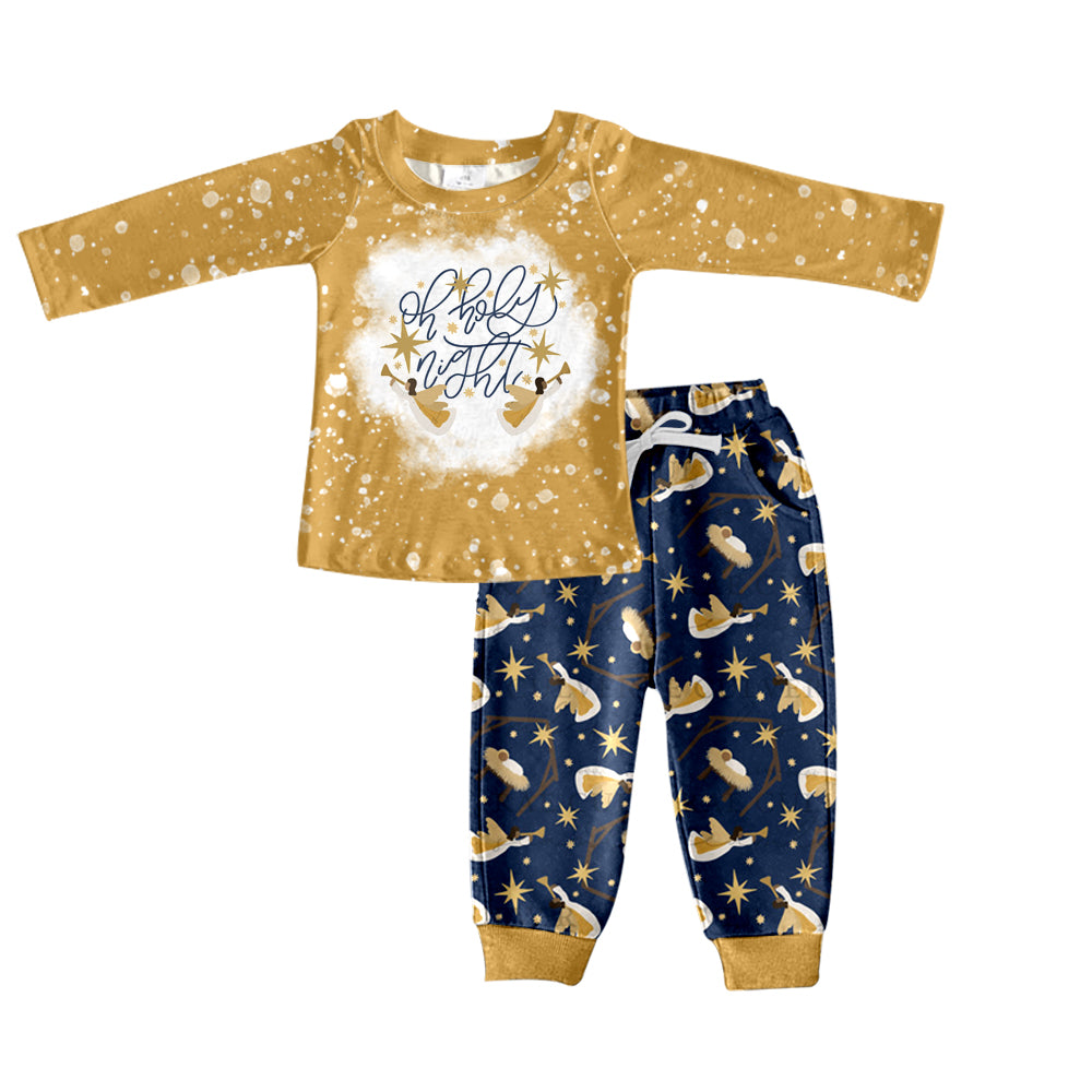 (Pre-order)BLP0673 Nativity Holy Night Top Navy Pants Boys Christmas Clothes Set