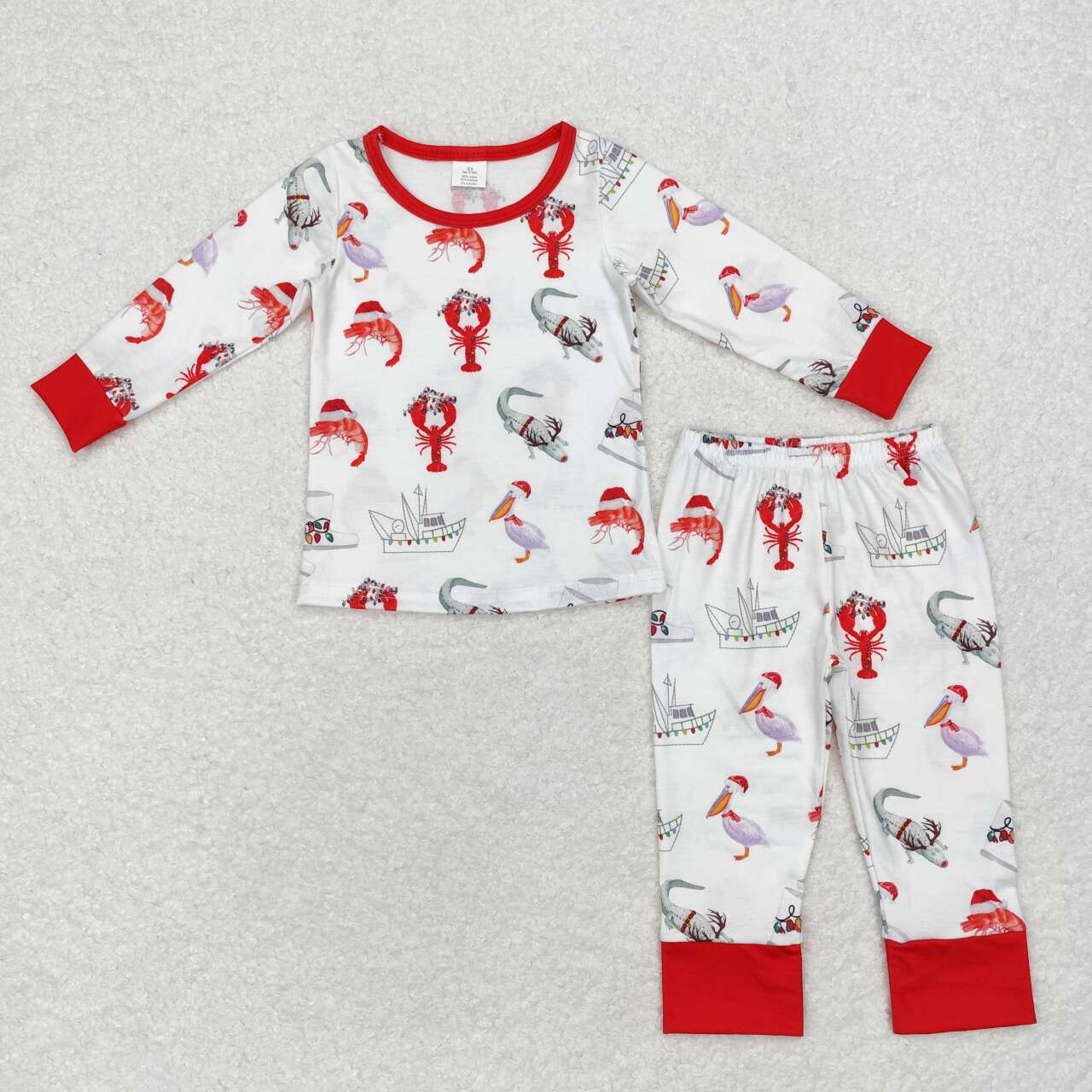 BLP0674 Animals Lights Print Boys Christmas Bamboo Pajamas Clothes Set