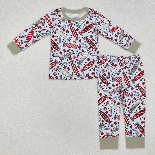 BLP0675 Skateboarding Candy Cane Print Boys Christmas Pajamas Clothes Set