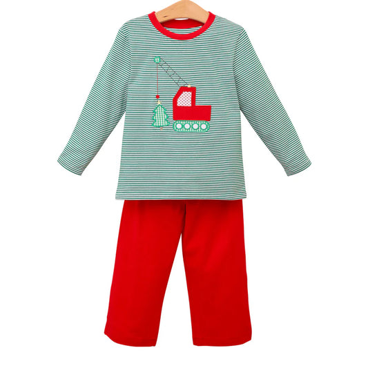 (Pre-order)BLP0680 Crane Print Boys Christmas Pajamas Clothes Set