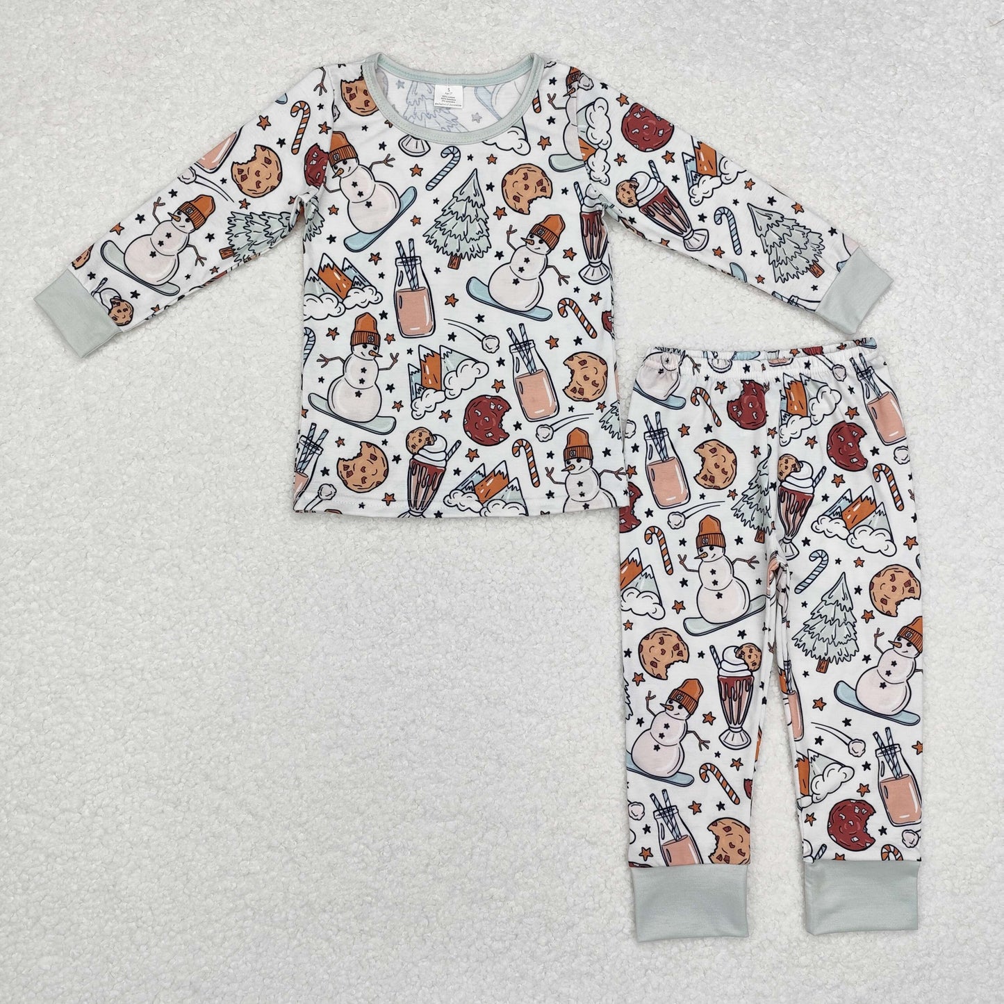 BLP0688 Snowman Cookie Milk Print Boys Christmas Pajamas Clothes Set