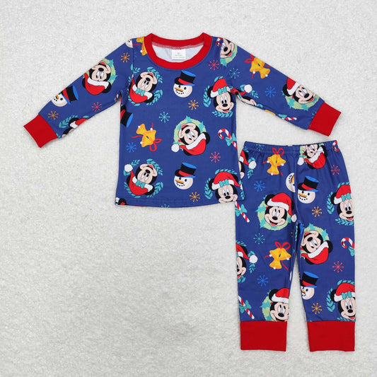 BLP0689 Cartoon Mouse Print Boys Christmas Pajamas Clothes Set