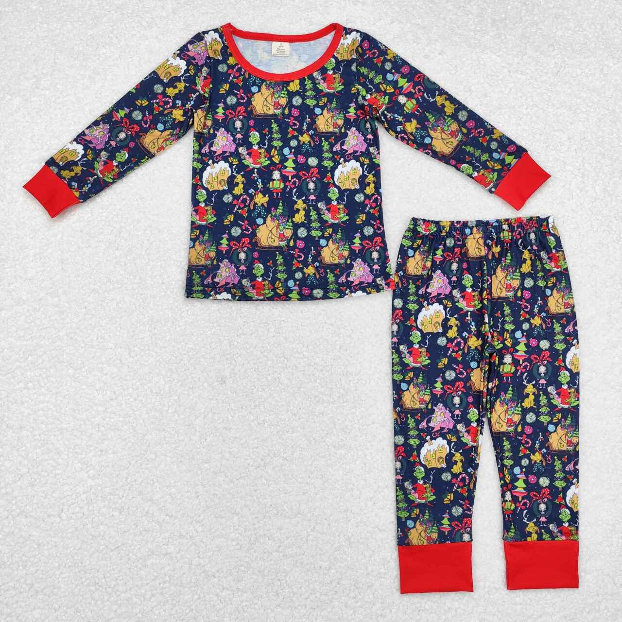 BLP0700  Green Frog Print Kids Christmas Bamboo Pajamas Clothes Set