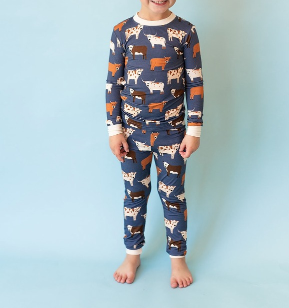 (Pre-order)BLP0703  Cows Print Boys Fall Pajamas Clothes Set