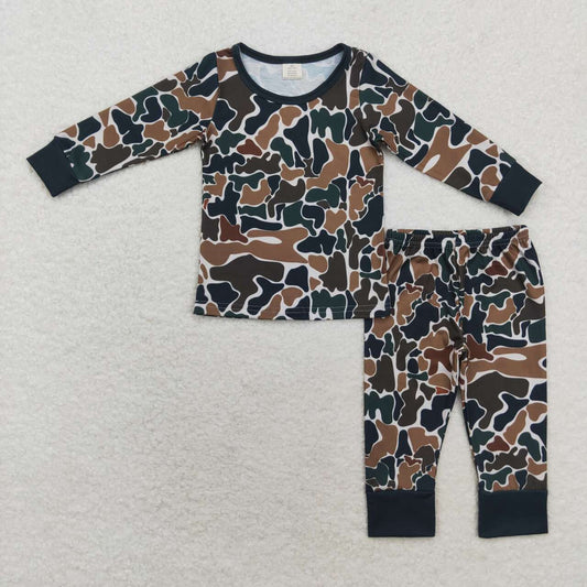 BLP0708 Brown Camo Print Boys Fall Bamboo Pajamas Clothes Set