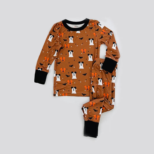 (Pre-order)BLP0711 Cartoon Mouse Brown Print Boys Halloween Pajamas Clothes Set