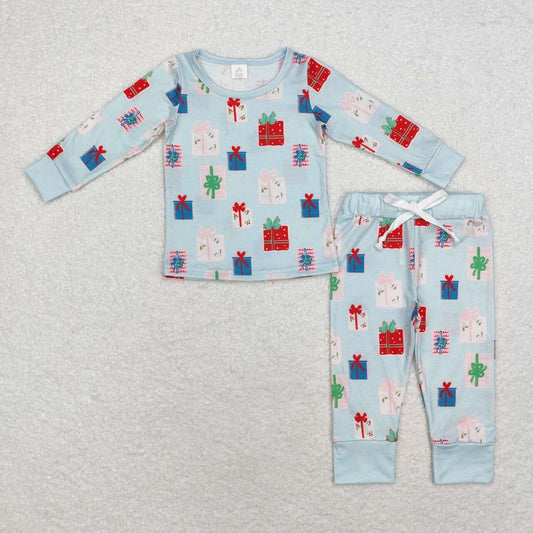 BLP0716 Gift Print Kids Christmas Bamboo Pajamas Clothes Set