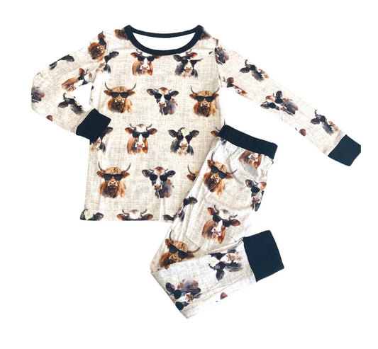 (Pre-order)BLP0724 Cows Print Boys Fall Pajamas Clothes Set