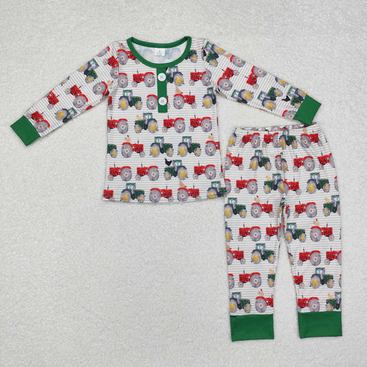 BLP0725 Tractors Farm Print Boys Fall Bamboo Pajamas Clothes Set