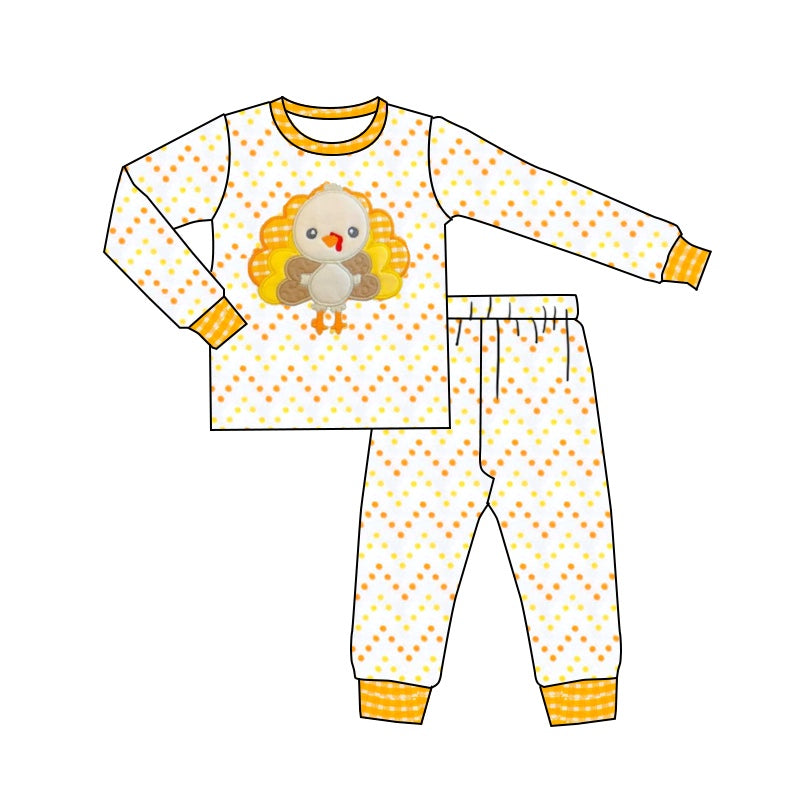 (Pre-order)BLP0730 Turkey Yellow Dots Print Boys Thanksgiving Pajamas Clothes Set