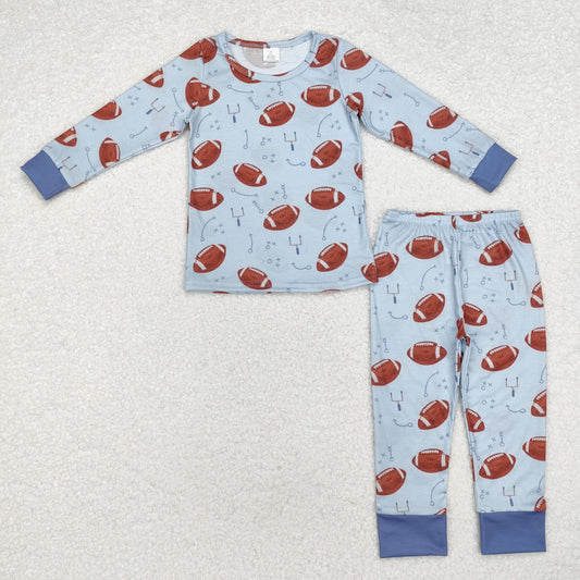 BLP0740 Football Print Boys Fall Bamboo Pajamas Clothes Set