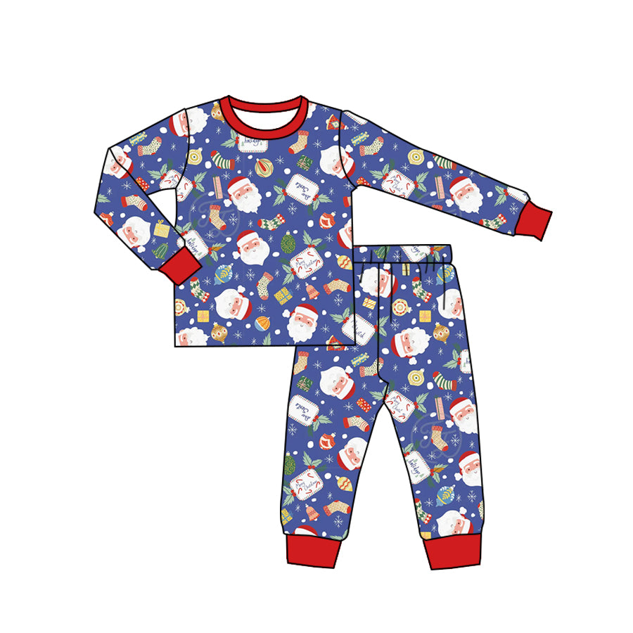 (Pre-order)BLP0743 Santa Holly Print Kids Christmas Pajamas Clothes Set