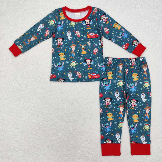 BLP0747 Cartoon Characters Print Kids Christmas Pajamas Clothes Set