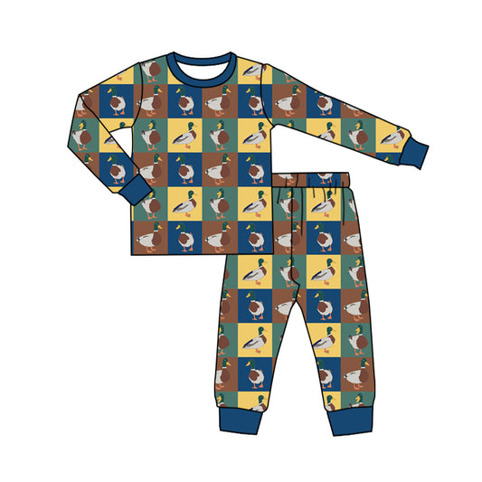 (Pre-order)BLP0748 Duck Plaid Print Boys Fall Pajamas Clothes Set