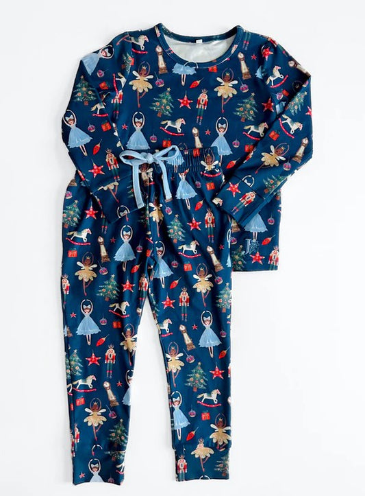 (Pre-order)BLP0750 Nutcracker Navy Print Boys Christmas Pajamas Clothes Set