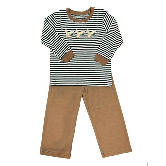 (Pre-order)BLP0759 Duck Stripes Top Brown Pants Boys Fall Clothes Set