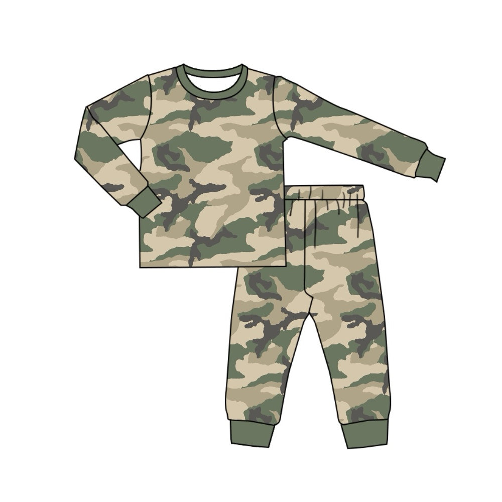 (Pre-order)BLP0763 Green Camo Print Boys Fall Pajamas Clothes Set