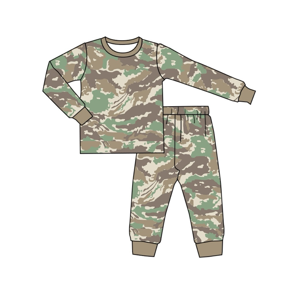 (Pre-order)BLP0764 Brown Camo Print Boys Fall Pajamas Clothes Set