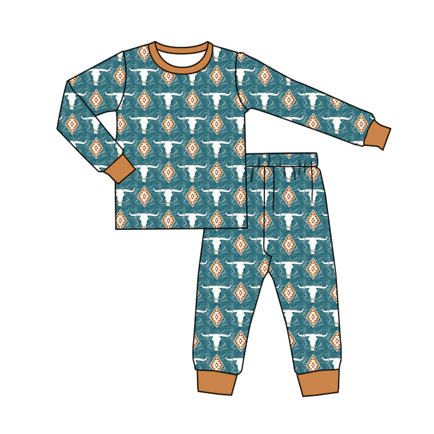 (Pre-order)BLP0765 Skull Aztec Print Boys Fall Pajamas Clothes Set