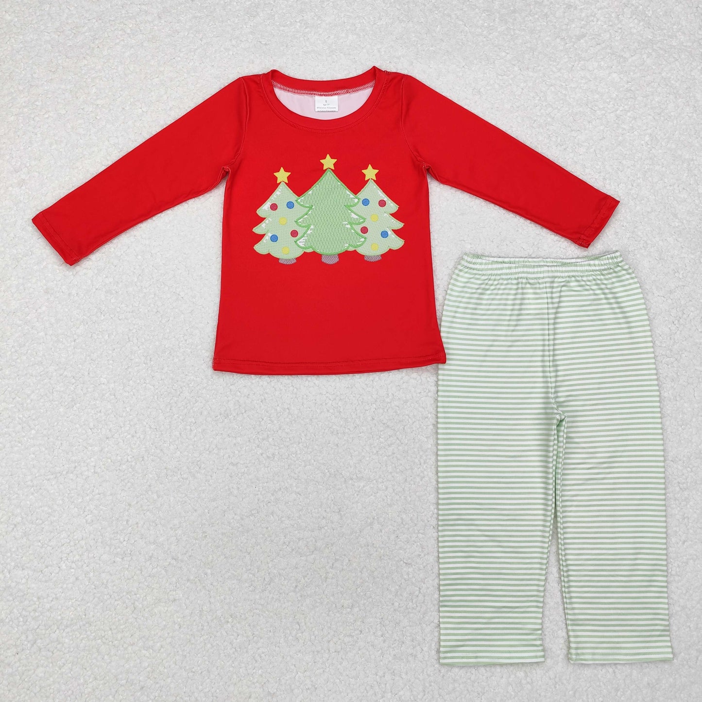 Trees Red Stripes Print Sibling Christmas Matching Clothes