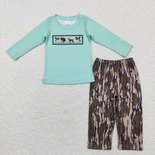 BLP0777 Duck Turky Deer Green Top Camo Pants Boys Fall Clothes Set