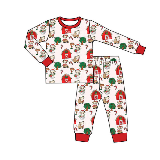 (Pre-order)BLP0784 Cows Farm Print Boys Christmas Pajamas Clothes Set