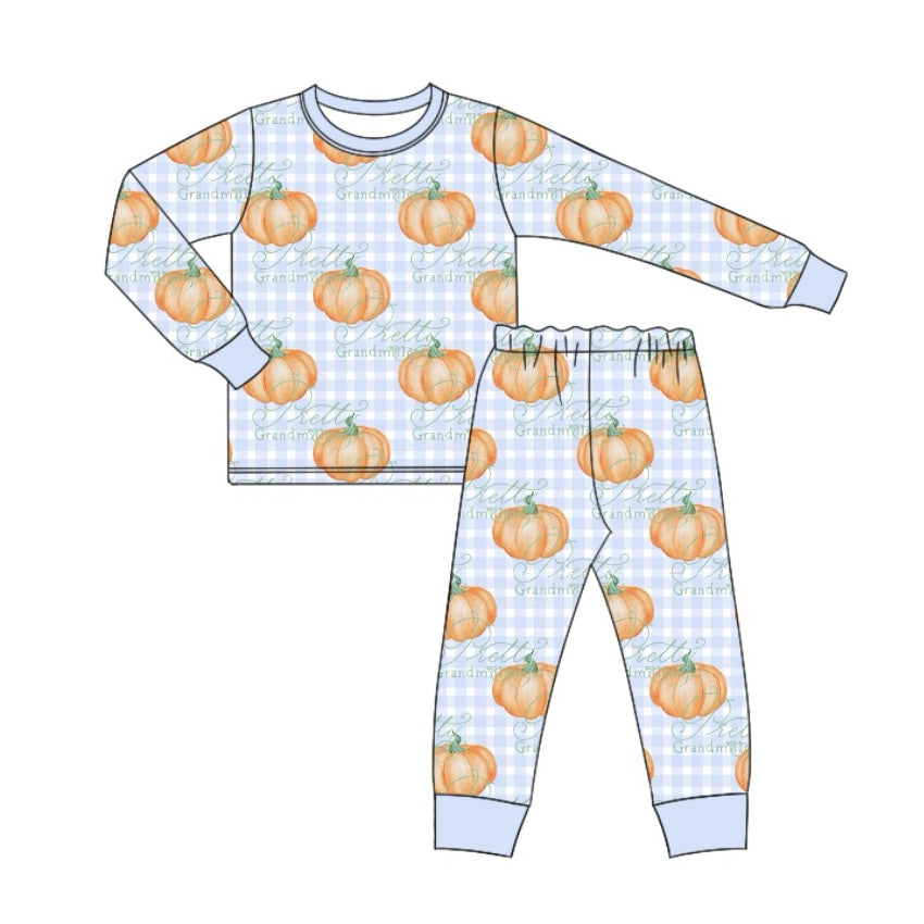 (Pre-order)BLP0791 Pumpkin Plaid Print Boys Fall Pajamas Clothes Set