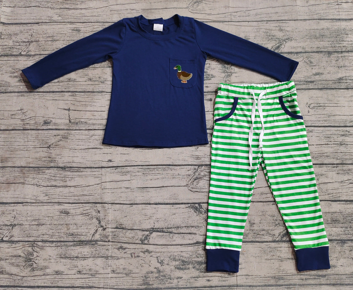 (Pre-order)BLP0795 Navy Duck Pocket Top Stripes Pants Boys Fall Clothes Set