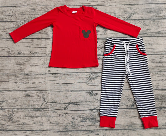 (Pre-order)BLP0796 Red Mouse Pocket Top Stripes Pants Boys Fall Clothes Set