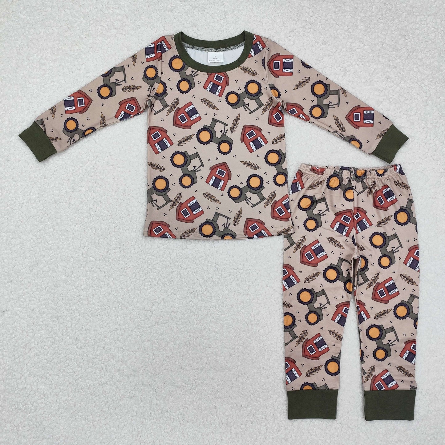 BLP0803 Tractors Farm Print Boys Fall Pajamas Clothes Set