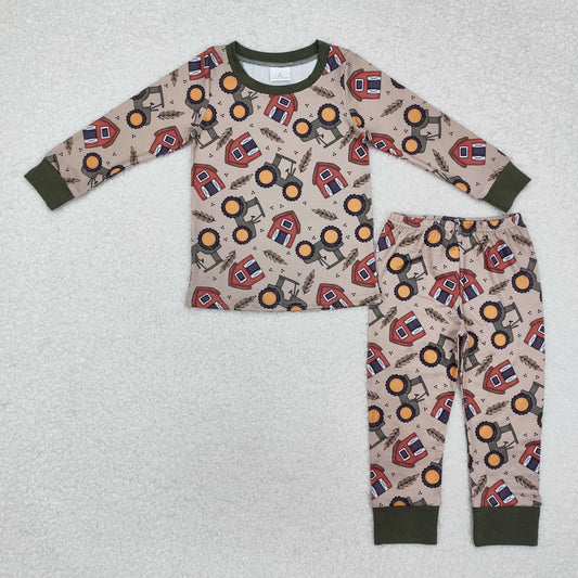 BLP0803 Tractors Farm Print Boys Fall Pajamas Clothes Set