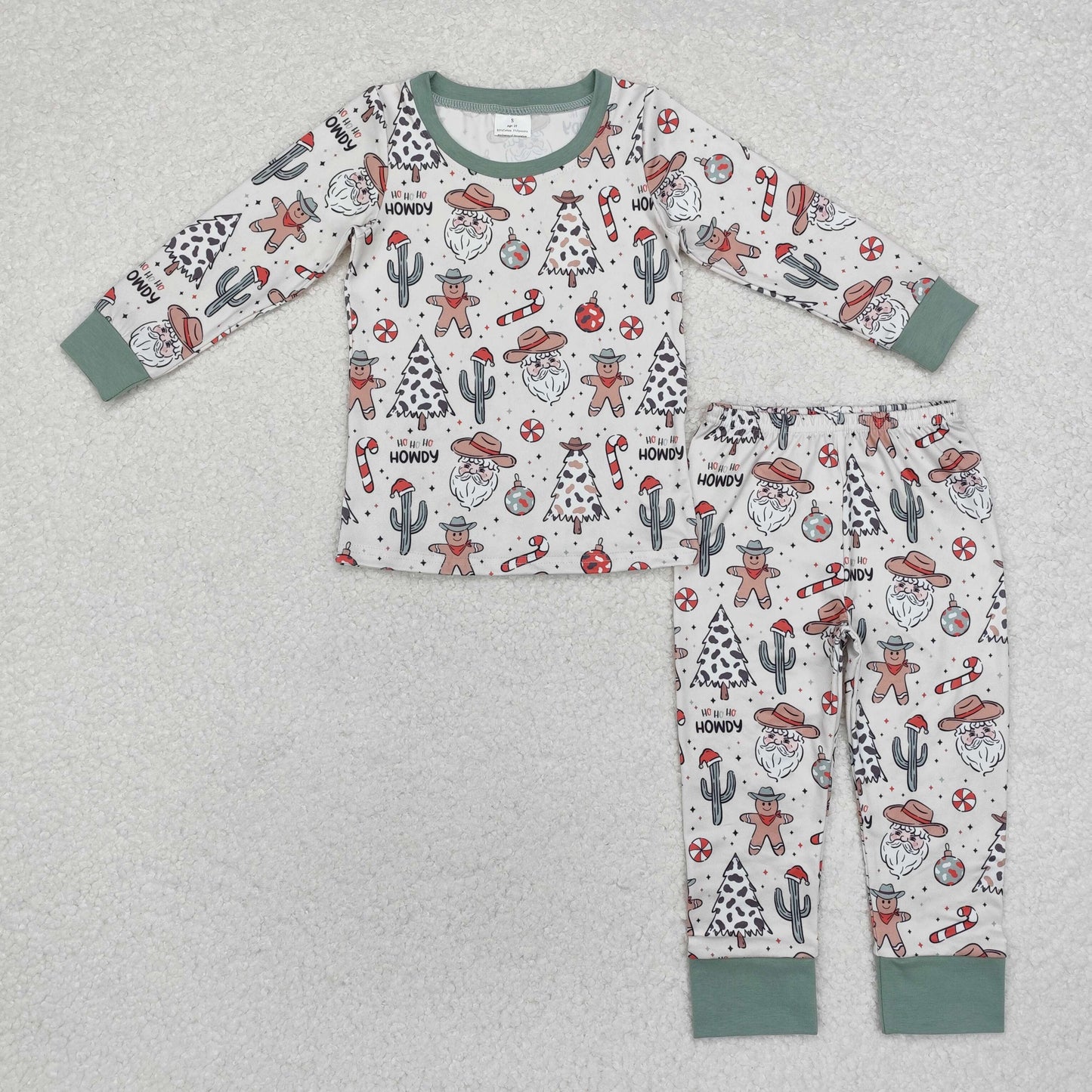 BLP0817 Santa Western Print Boys Christmas Pajamas Clothes Set