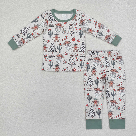 BLP0817 Santa Western Print Boys Christmas Pajamas Clothes Set