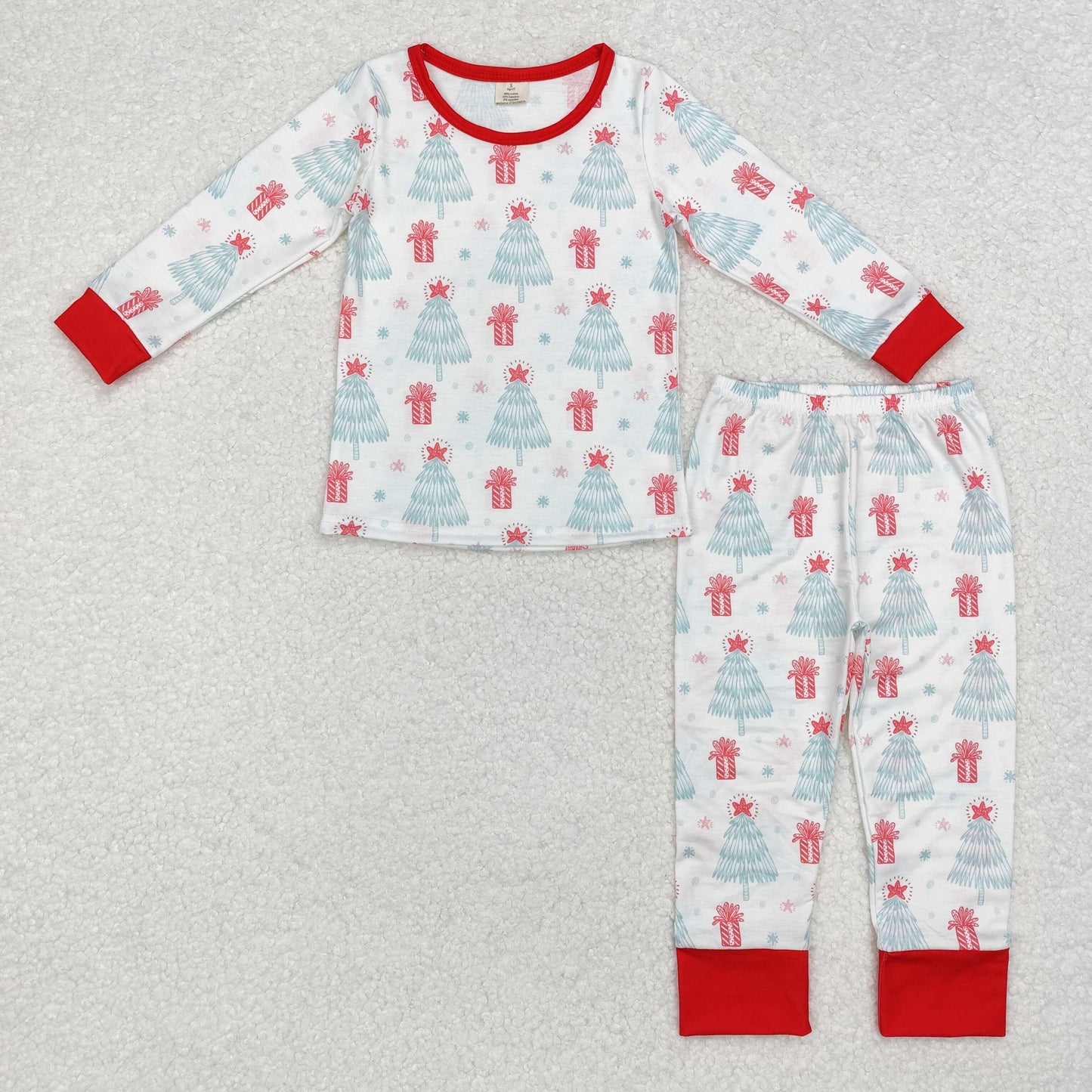 BLP0818 Tree Print Boys Christmas Bamboo Pajamas Clothes Set