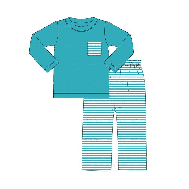 (Pre-order)BLP0822 Pocket Top Stripes Pants Boys Christmas Pajamas Clothes Set