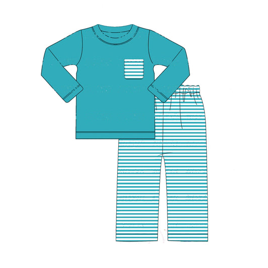 (Pre-order)BLP0822 Pocket Top Stripes Pants Boys Christmas Pajamas Clothes Set