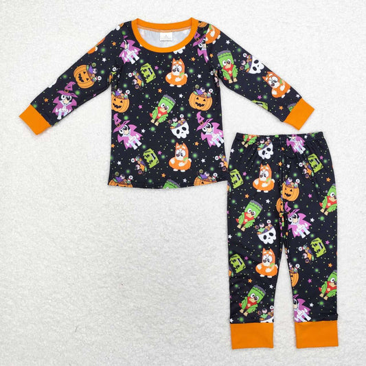 BLP0825 Cartoon Dog Pumpkin Print Boys Halloween Pajamas Clothes Set