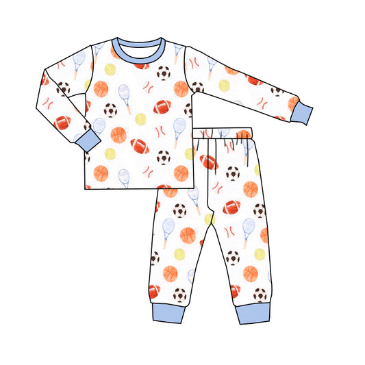 (Pre-order)BLP0832 Balls White Print Kids Fall Pajamas Clothes Set