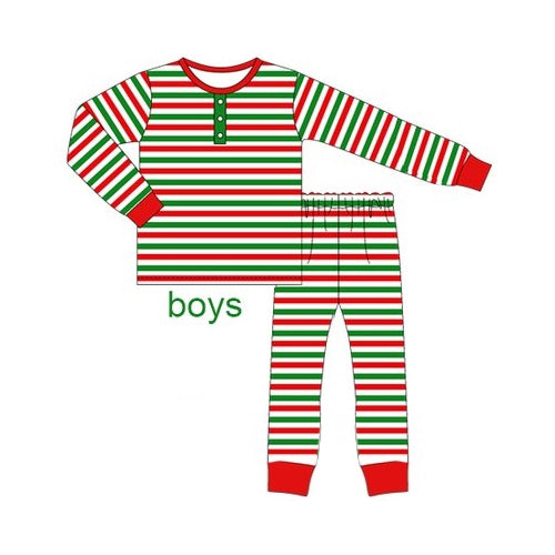 (Pre-order)BLP0836 Red Green Stripes Print Boys Christmas Clothes Set