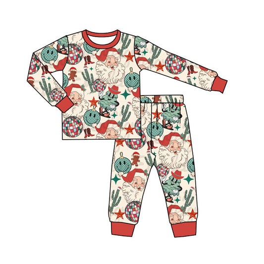 (Pre-order)BLP0841 Santa Cactus Print Girls Christmas Pajamas Clothes Set