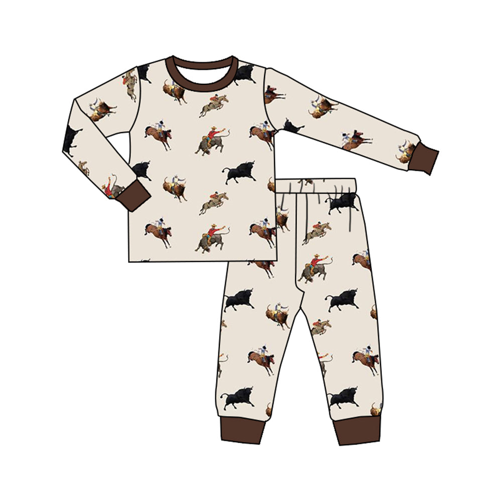 (Pre-order)BLP0844 Rodeo Print Boys Fall Pajamas Clothes Set