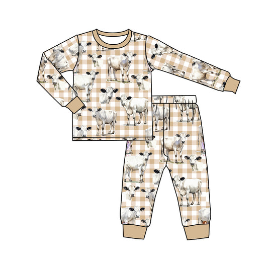 (Pre-order)BLP0845 Cows Print Boys Fall Pajamas Clothes Set