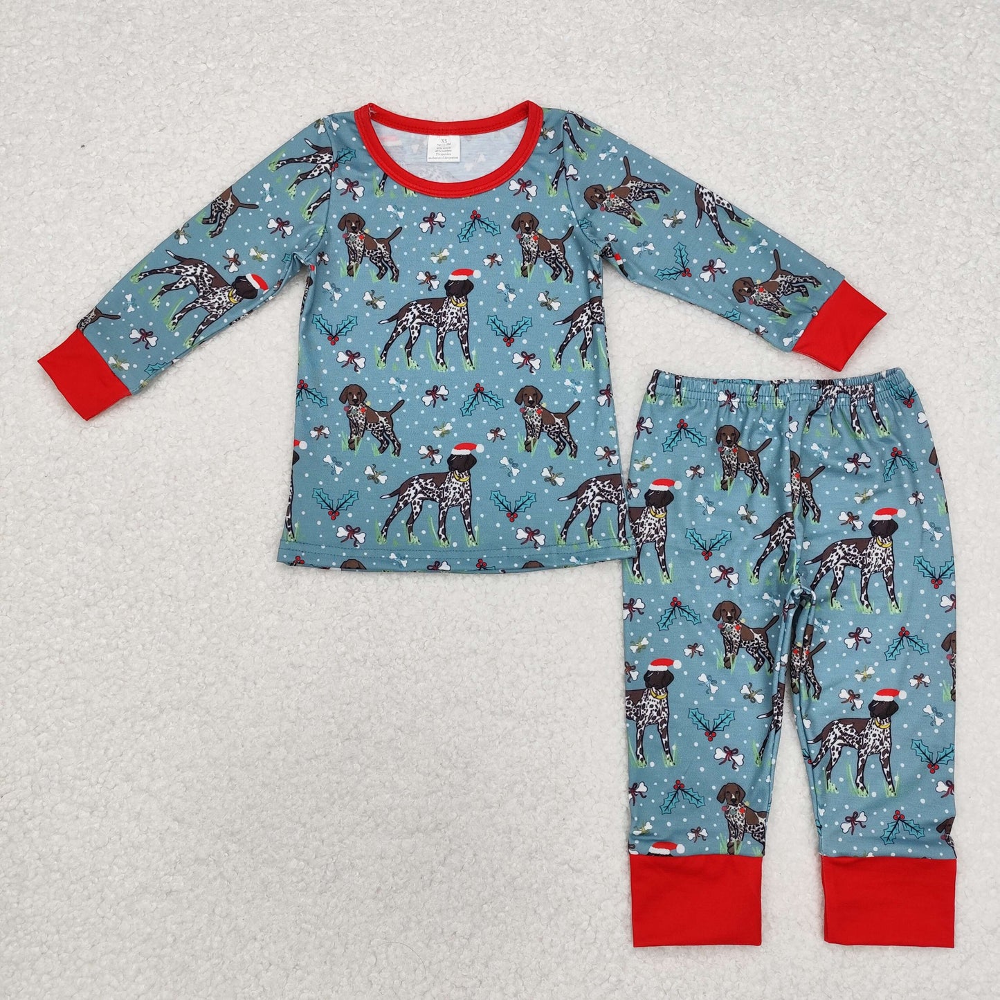 BLP0850 Dog Holly Print Boys Christmas Bamboo Pajamas Clothes Set