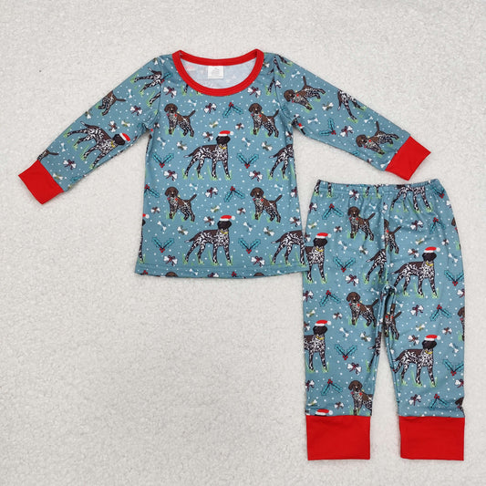 BLP0850 Dog Holly Print Boys Christmas Bamboo Pajamas Clothes Set