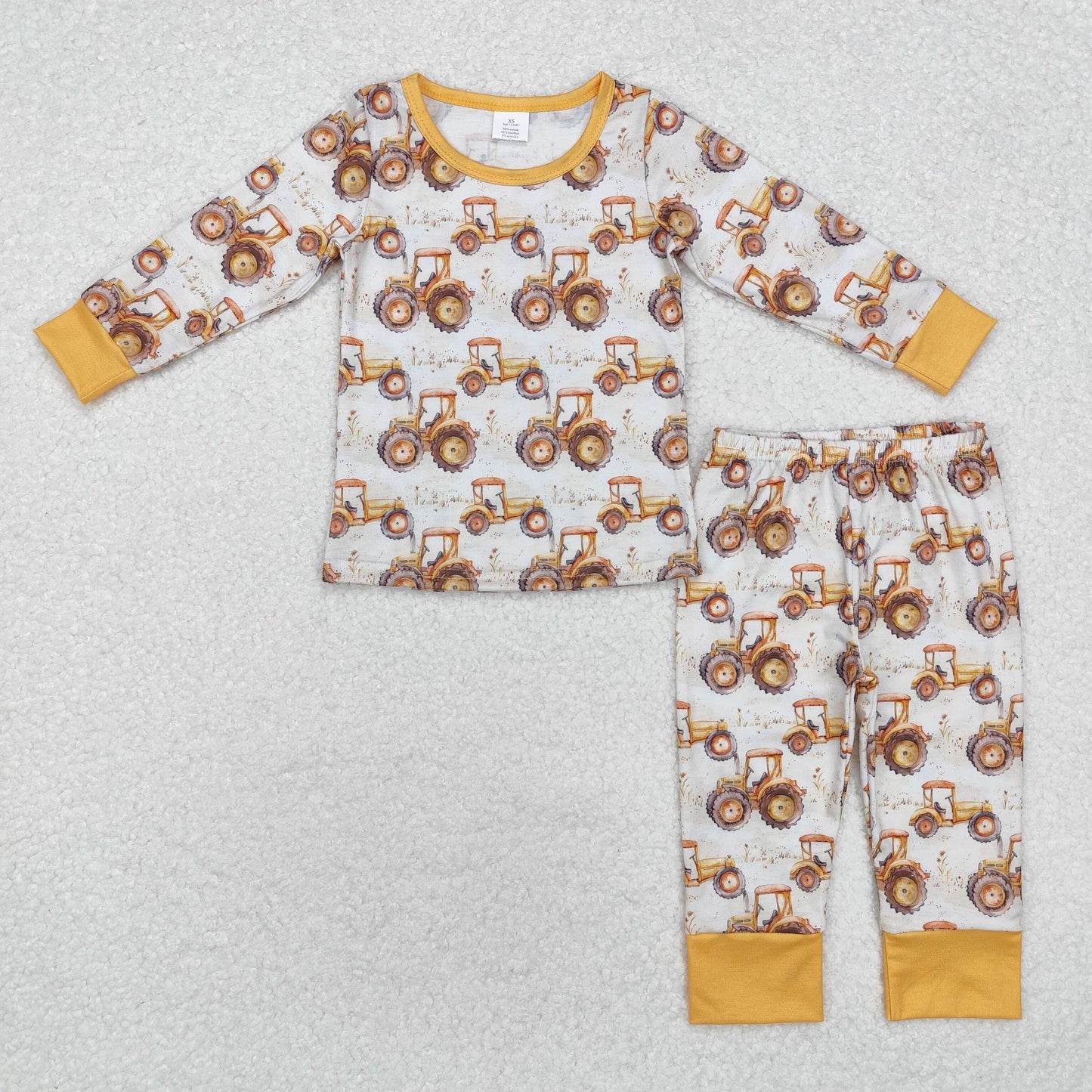 BLP0856 Tractors Print Kids Fall Bamboo Pajamas Clothes Set