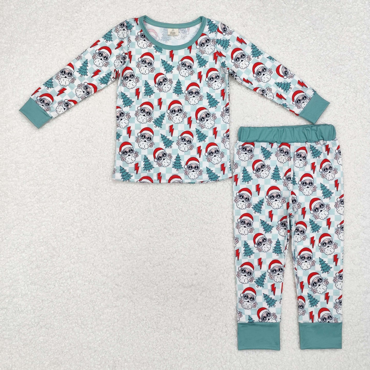 BLP0859 Santa Tree Print Boys Christmas Bamboo Pajamas Clothes Set