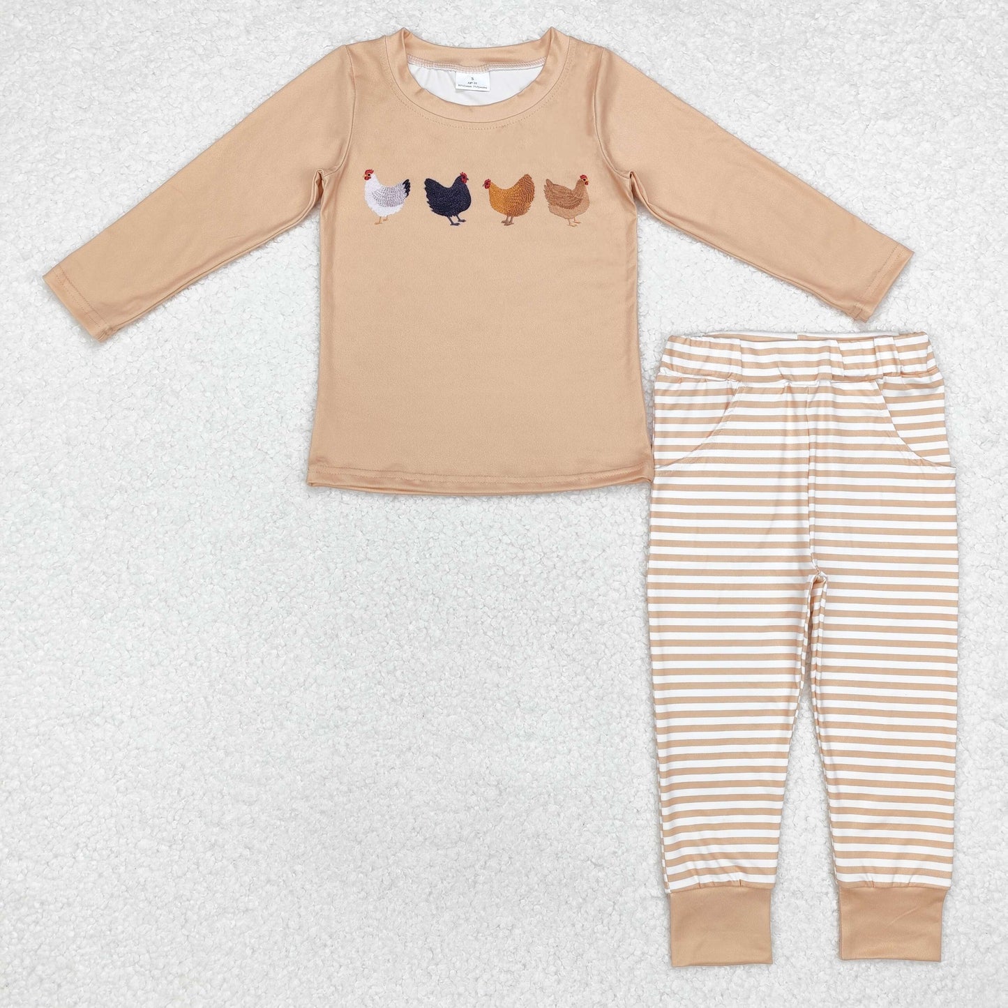 BLP0865 Chicken Top Stripes Pants Boys Fall Clothes Set