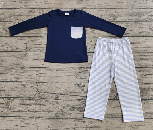 (Pre-order)BLP0868 Navy Pocket Top Stripes Pants Boys Fall Clothes Set