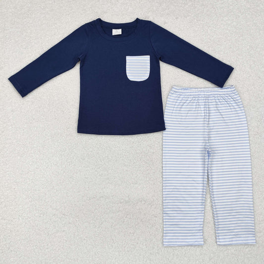 BLP0868 Navy Pocket Top Stripes Pants Boys Fall Clothes Set