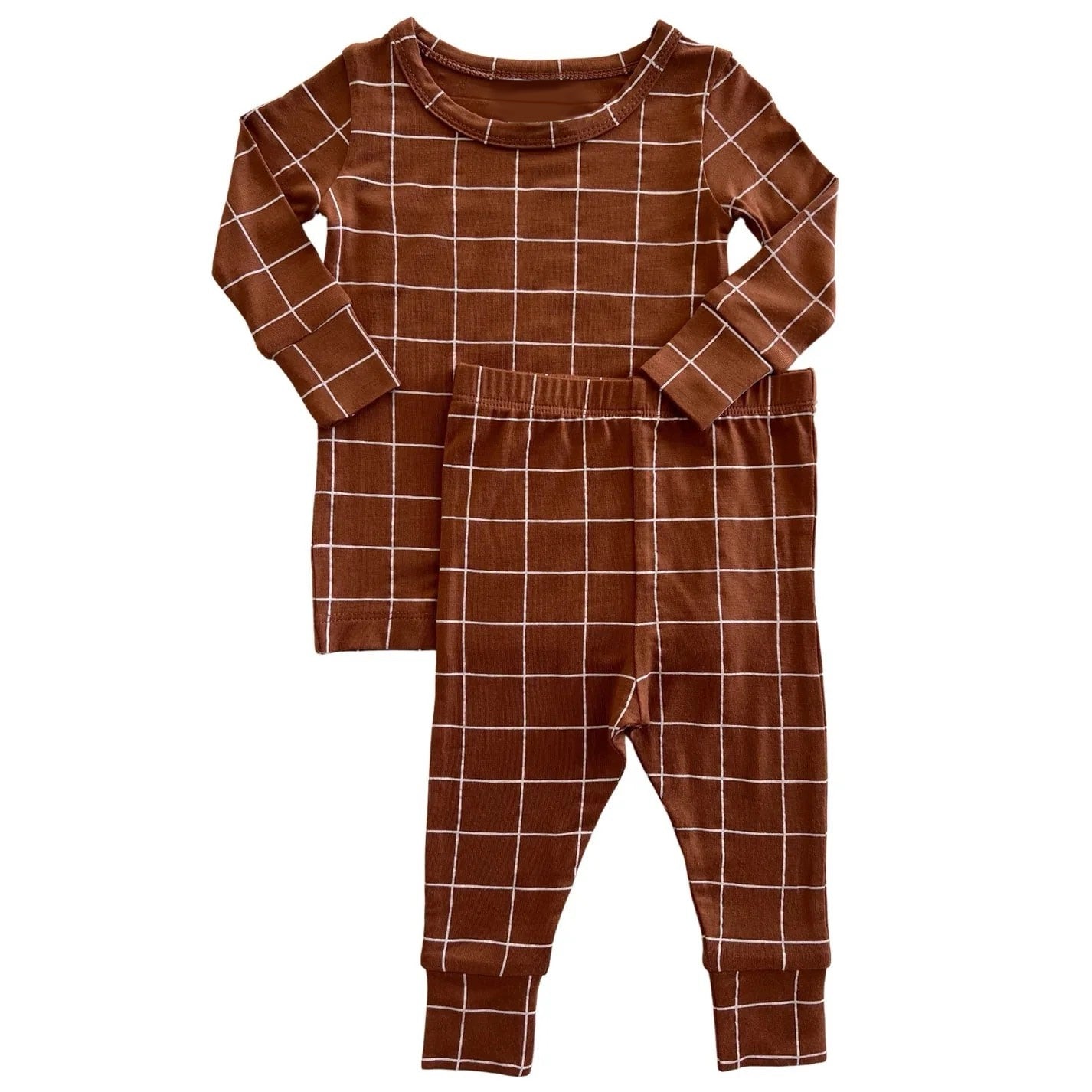 (Pre-order)BLP0883 Brown Print Kids Fall Pajamas Clothes Set